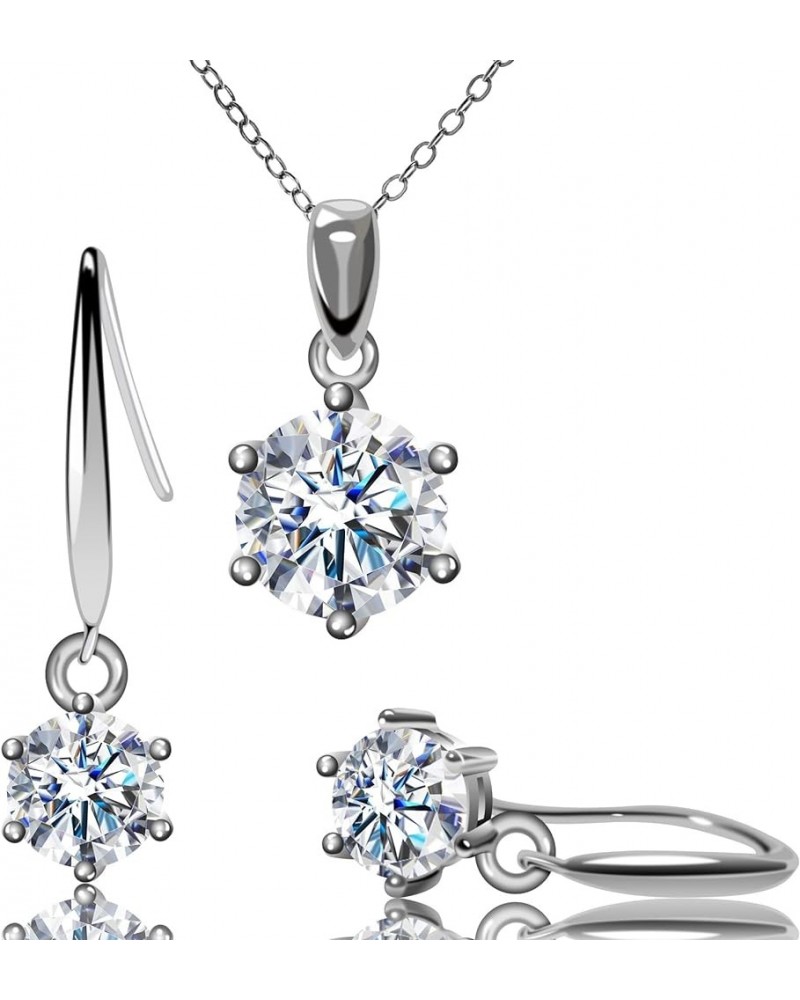 JSELECT Moissanite Simulated Diamond Necklace and Earring Jewelry Sets Silver for Women silver/2ct-necklace/1ct-earrings $43....