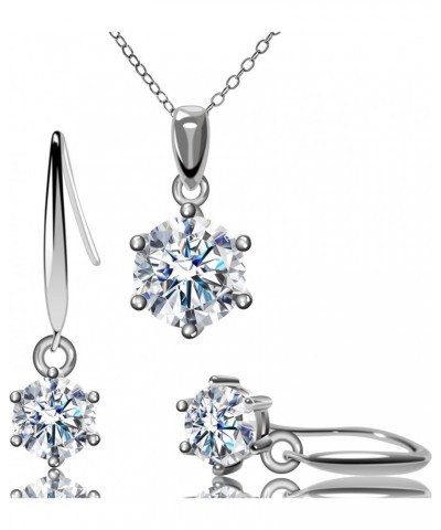 JSELECT Moissanite Simulated Diamond Necklace and Earring Jewelry Sets Silver for Women silver/2ct-necklace/1ct-earrings $43....