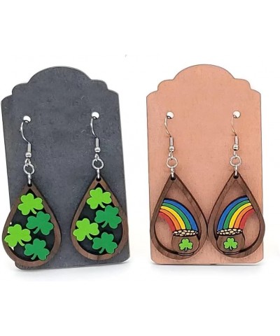 Clover Wooden Earrings Saint Patrick's Day Earrings Valentine's Day Gift Rainbow Earrings for Women Girls Jewelry Gift Green ...