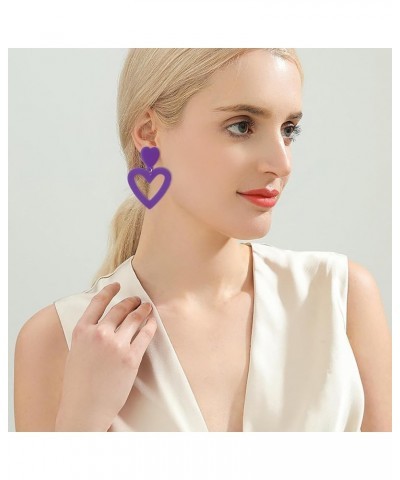 Y2K Love Heart Dangle Earrings for Women Girls Summer Beach Alloy Acrylic Candy-colored Earrings Lightweight Double Heart Dro...