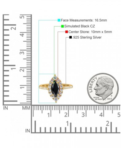 Halo Marquise Art Deco Engagement Wedding Bridal Ring Round Simulated Cubic Zirconia 925 Sterling Silver Yellow Tone, Simulat...