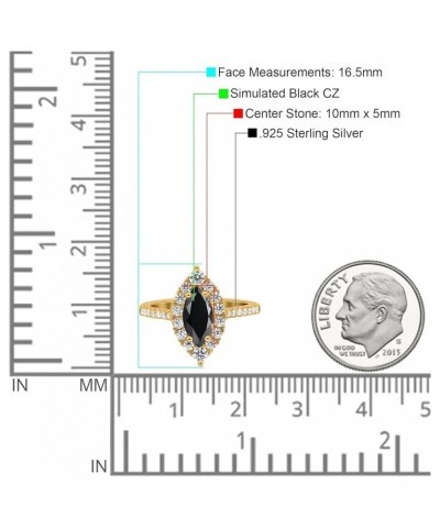 Halo Marquise Art Deco Engagement Wedding Bridal Ring Round Simulated Cubic Zirconia 925 Sterling Silver Yellow Tone, Simulat...