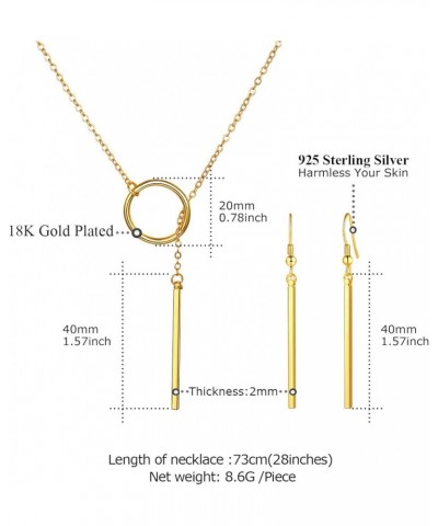 Long Necklaces for Women 14K Gold Plated Dainty Drop Bar Pendant Lariat Y-Shaped Necklace Earring Set 28inch/73cm 04:Gold Set...