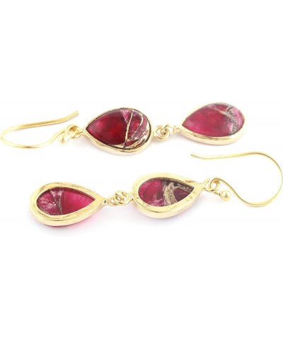 Guntaas Gems Ruby Jade Copper Turquoise Pear Shape Dangle Earrings Brass Gold Plated Double Stone Fish Hook Earrings $10.85 E...