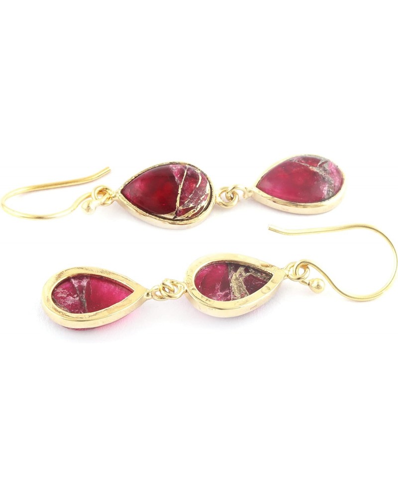 Guntaas Gems Ruby Jade Copper Turquoise Pear Shape Dangle Earrings Brass Gold Plated Double Stone Fish Hook Earrings $10.85 E...