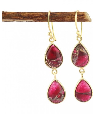 Guntaas Gems Ruby Jade Copper Turquoise Pear Shape Dangle Earrings Brass Gold Plated Double Stone Fish Hook Earrings $10.85 E...