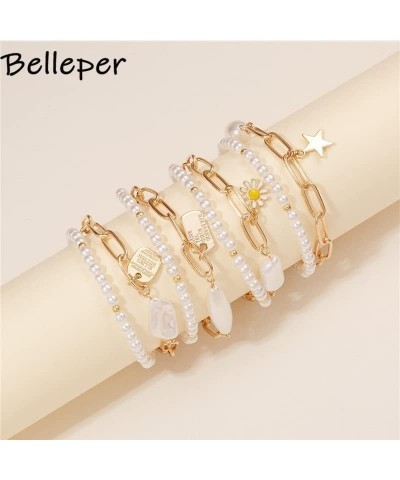 Fashion Luxury Pearl Chain Flower Cross Star Heart Multilayer Beaded Bracelet for Women Charm Party Bangles Jewelry Gift 19 $...