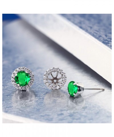 925 Sterling Silver Green Simulated Emerald Removable Jacket Stud Earrings For Women (1.54 Cttw, Round 6MM) $23.10 Earrings