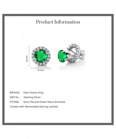 925 Sterling Silver Green Simulated Emerald Removable Jacket Stud Earrings For Women (1.54 Cttw, Round 6MM) $23.10 Earrings