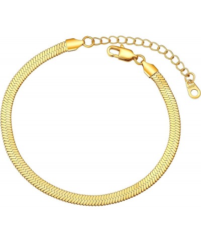 18K Gold Plated Ankle Bracelets for Women, Waterproof Stainless Steel Flat Snake Chain Anklet Bracelets 8.7"+2"(4 colors) A:5...