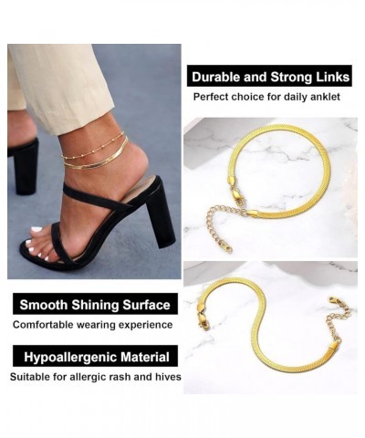 18K Gold Plated Ankle Bracelets for Women, Waterproof Stainless Steel Flat Snake Chain Anklet Bracelets 8.7"+2"(4 colors) A:5...