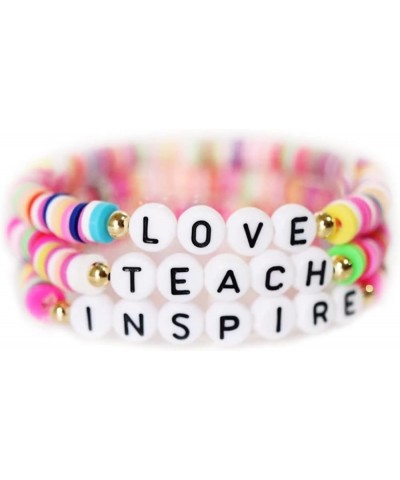 Teacher Bracelets Colorful Ploymer Clay Bracelets Love Teach Inspire Stretch Letter Bracelets Bohemian Handmade Beaded Teache...