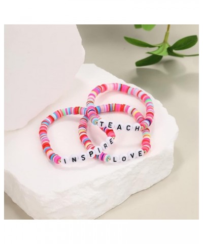 Teacher Bracelets Colorful Ploymer Clay Bracelets Love Teach Inspire Stretch Letter Bracelets Bohemian Handmade Beaded Teache...