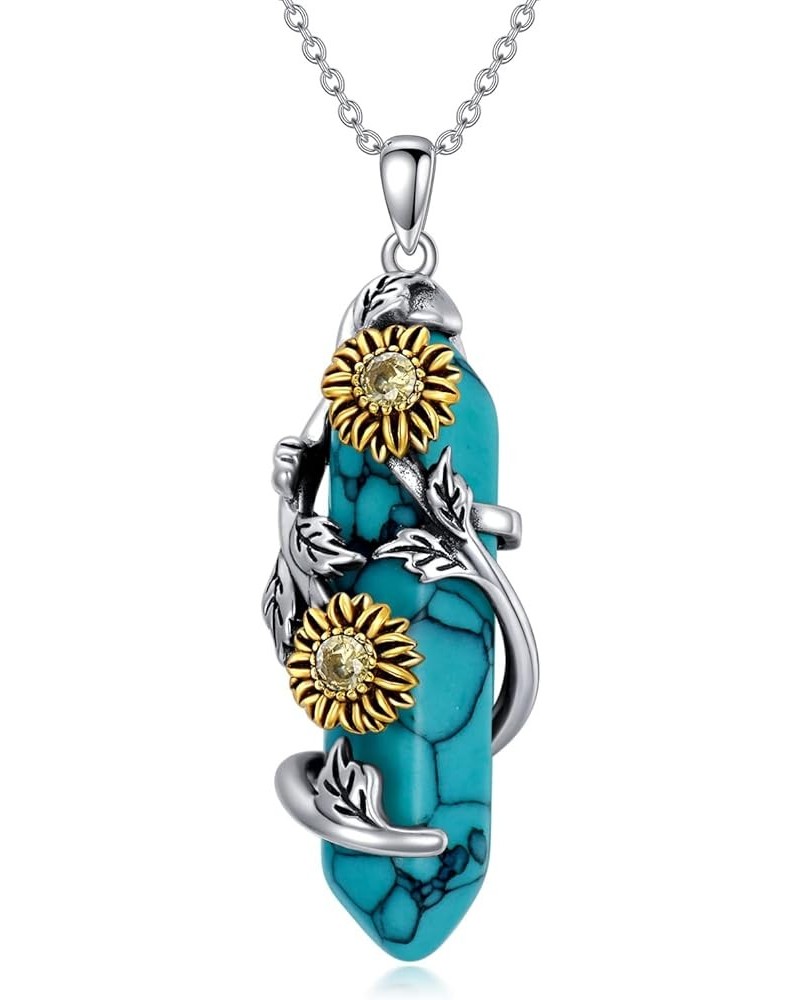 Sunflower Necklace 925 Sterling Silver Jewelry Gift for Women Girls Turquoise $45.15 Necklaces