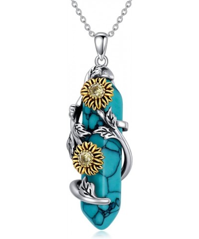 Sunflower Necklace 925 Sterling Silver Jewelry Gift for Women Girls Turquoise $45.15 Necklaces