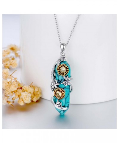 Sunflower Necklace 925 Sterling Silver Jewelry Gift for Women Girls Turquoise $45.15 Necklaces