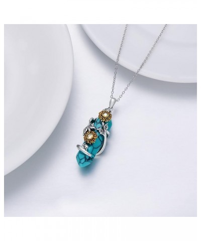 Sunflower Necklace 925 Sterling Silver Jewelry Gift for Women Girls Turquoise $45.15 Necklaces