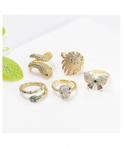 Snake Ring for Women, Butterfly Ring Panther Rings Leopard Head Ring Lion Head Ring Adjustable Ring White Snake $10.02 Rings