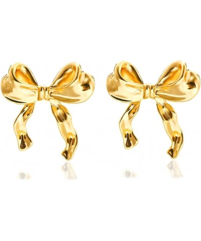 Gold Silver Bow Earrings for Women Bow Tie Ribbon Stud Earrings Fashion Gift for Women Girls gold $6.50 Earrings