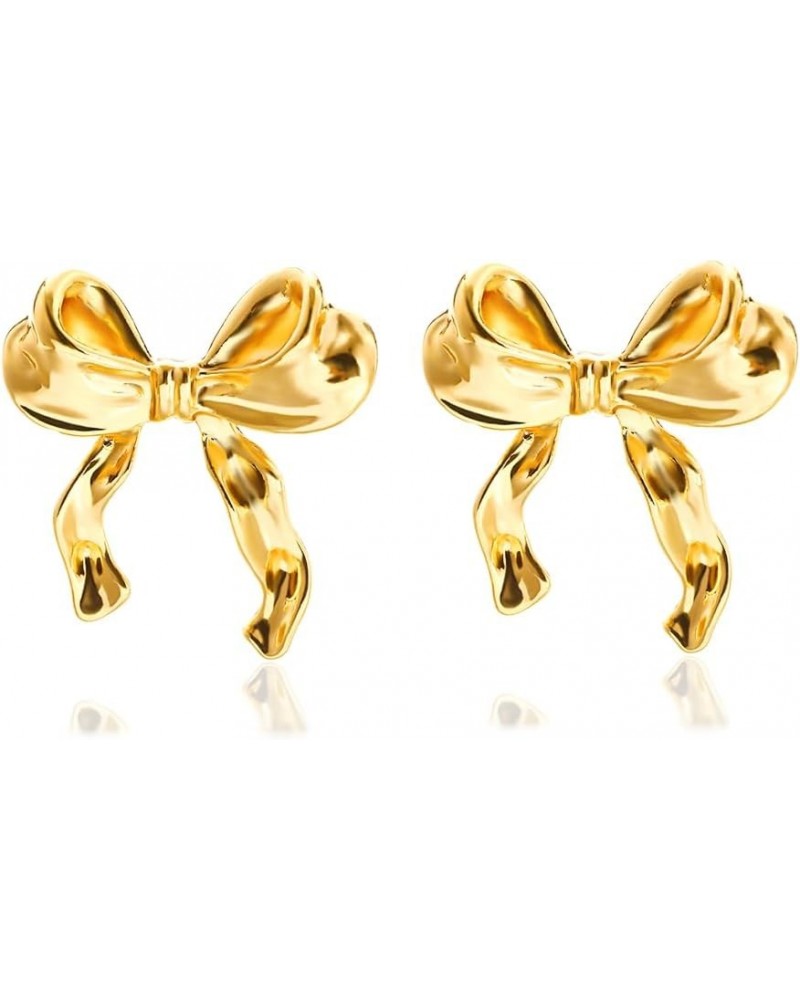 Gold Silver Bow Earrings for Women Bow Tie Ribbon Stud Earrings Fashion Gift for Women Girls gold $6.50 Earrings