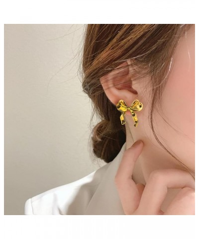 Gold Silver Bow Earrings for Women Bow Tie Ribbon Stud Earrings Fashion Gift for Women Girls gold $6.50 Earrings