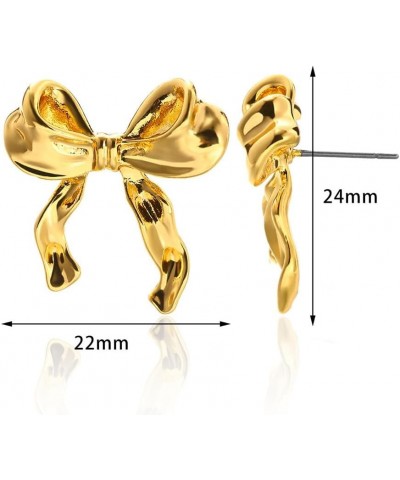 Gold Silver Bow Earrings for Women Bow Tie Ribbon Stud Earrings Fashion Gift for Women Girls gold $6.50 Earrings