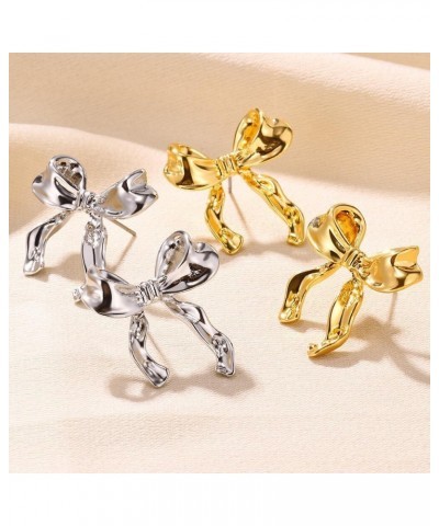 Gold Silver Bow Earrings for Women Bow Tie Ribbon Stud Earrings Fashion Gift for Women Girls gold $6.50 Earrings