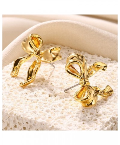 Gold Silver Bow Earrings for Women Bow Tie Ribbon Stud Earrings Fashion Gift for Women Girls gold $6.50 Earrings