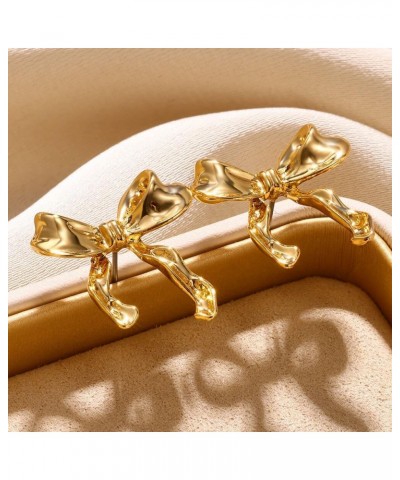 Gold Silver Bow Earrings for Women Bow Tie Ribbon Stud Earrings Fashion Gift for Women Girls gold $6.50 Earrings