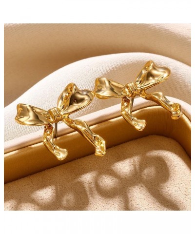 Gold Silver Bow Earrings for Women Bow Tie Ribbon Stud Earrings Fashion Gift for Women Girls gold $6.50 Earrings