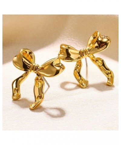 Gold Silver Bow Earrings for Women Bow Tie Ribbon Stud Earrings Fashion Gift for Women Girls gold $6.50 Earrings