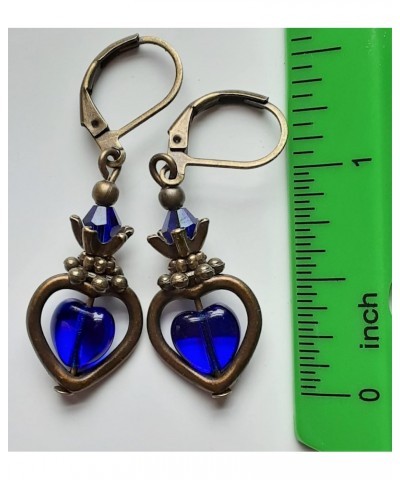 Sapphire Blue Quartz Heart Earring Bronze Leverback Handcrafted Rhinestone Earrings For Women Set + Gift Box For Free $7.86 E...