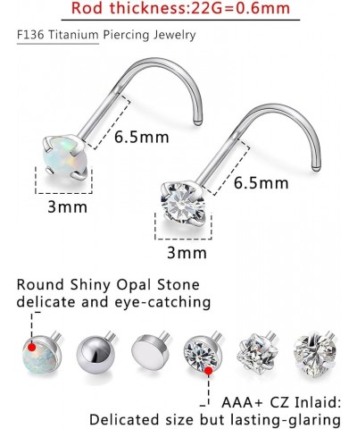 18G 20G 22G Titanium Nose Rings Opal Ball Heart Nose Rings Studs for Women Men Nose Piercing Jewelry Top CZ Diamond 3mm 8PCS ...