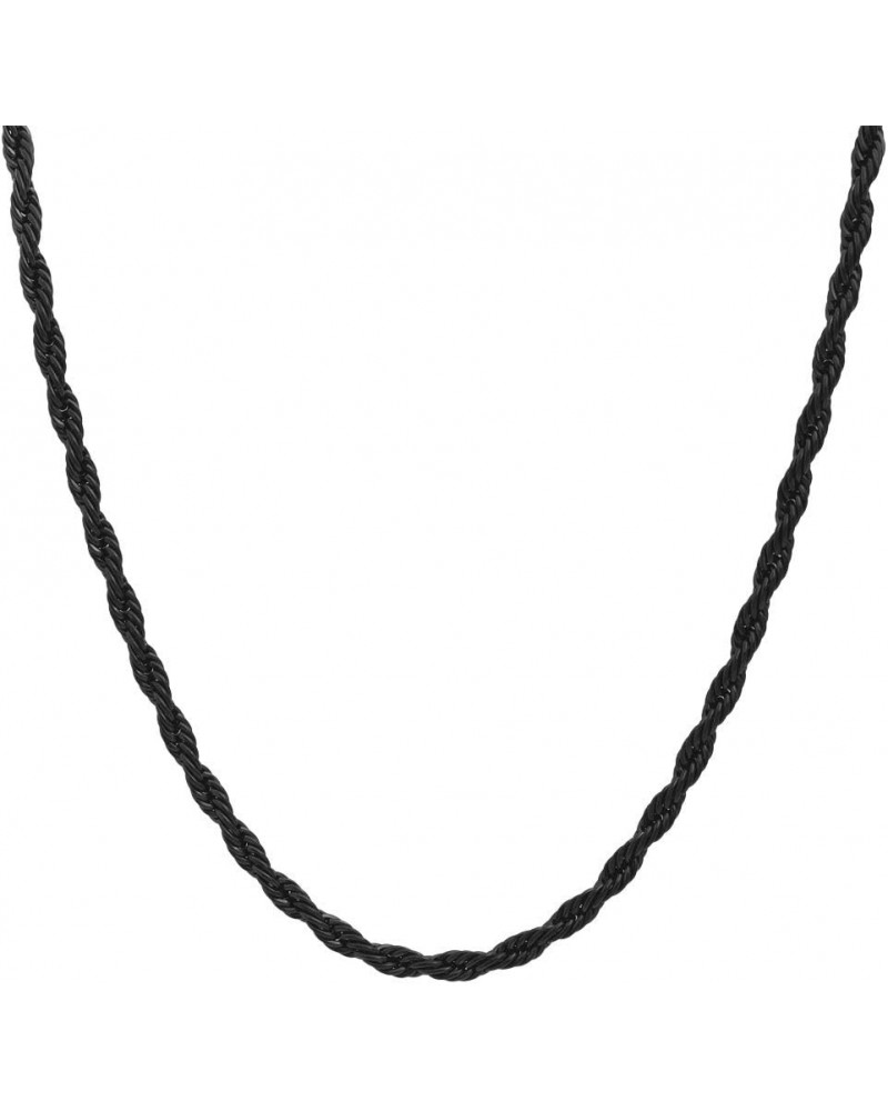 Stainless Steel 4mm Twist Rope Chain Necklace, 22" Inches-28" Inches Black 22" Inches $8.50 Necklaces