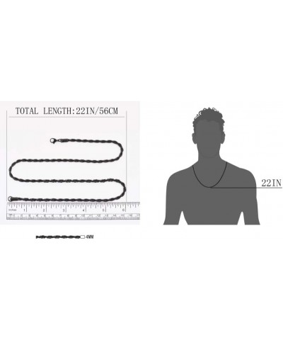 Stainless Steel 4mm Twist Rope Chain Necklace, 22" Inches-28" Inches Black 22" Inches $8.50 Necklaces