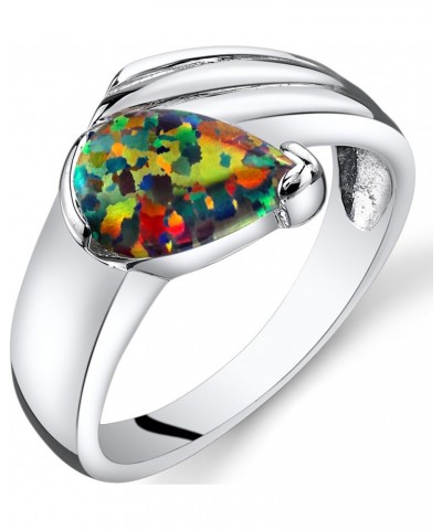 Created Black Fire Opal Wave Ring for Women 925 Sterling Silver, 0.75 Carat Pear Shape 9x6mm, Sizes 5 to 9 $26.99 Rings