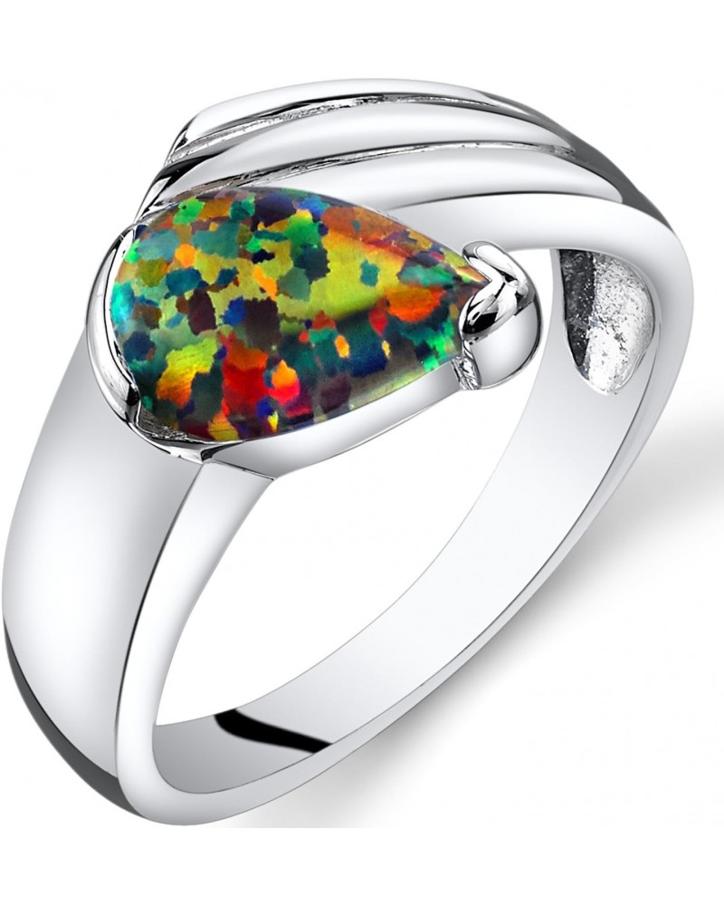 Created Black Fire Opal Wave Ring for Women 925 Sterling Silver, 0.75 Carat Pear Shape 9x6mm, Sizes 5 to 9 $26.99 Rings