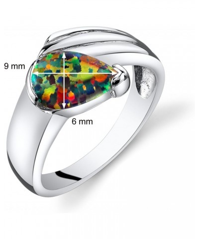 Created Black Fire Opal Wave Ring for Women 925 Sterling Silver, 0.75 Carat Pear Shape 9x6mm, Sizes 5 to 9 $26.99 Rings