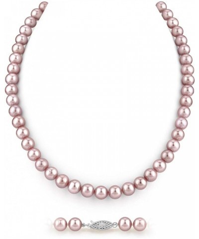 AAA Quality Round Pink Freshwater Cultured Pearl Necklace for Women 20.0 Inches 7.0-8.0mm $56.98 Necklaces