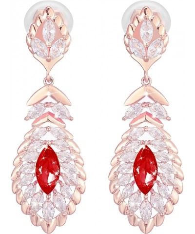 Clip On 10 * 5MM Crystal Dangle Non Pierced Earrings for Women Costume Jewelry Jan-Garnet-Rose Gold $14.72 Earrings