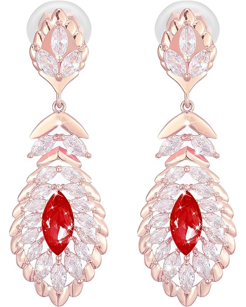 Clip On 10 * 5MM Crystal Dangle Non Pierced Earrings for Women Costume Jewelry Jan-Garnet-Rose Gold $14.72 Earrings