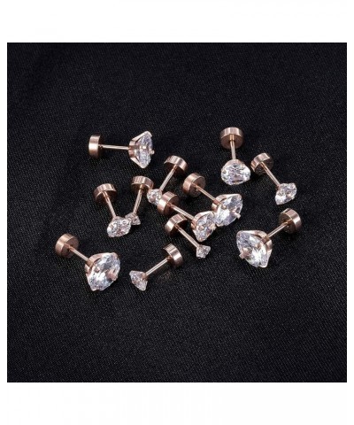 6 Pairs Shiny Round Cubic Zirconia Surgical Steel Stud Earrings Tragus Helix Conch Piercing Cartilage Sets 6 Pairs.3-8mm Cubi...