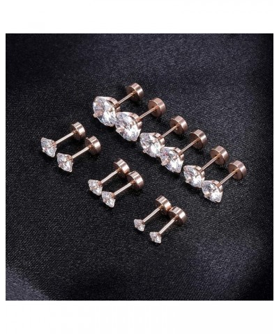 6 Pairs Shiny Round Cubic Zirconia Surgical Steel Stud Earrings Tragus Helix Conch Piercing Cartilage Sets 6 Pairs.3-8mm Cubi...