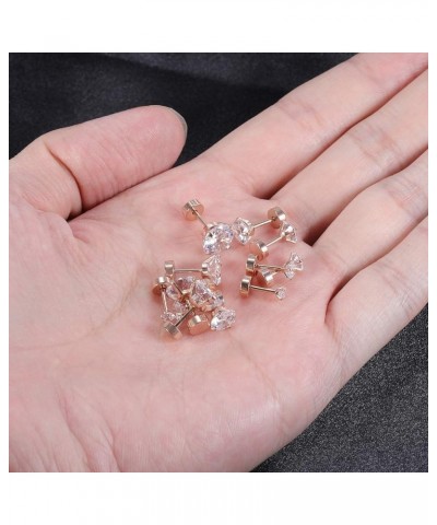 6 Pairs Shiny Round Cubic Zirconia Surgical Steel Stud Earrings Tragus Helix Conch Piercing Cartilage Sets 6 Pairs.3-8mm Cubi...