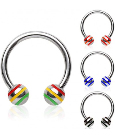 316L Surgical Steel Horseshoes with Two 3 Striped Balls 14GA, L: 1/2", Ball Size: 5mm, Blue $9.00 Body Jewelry