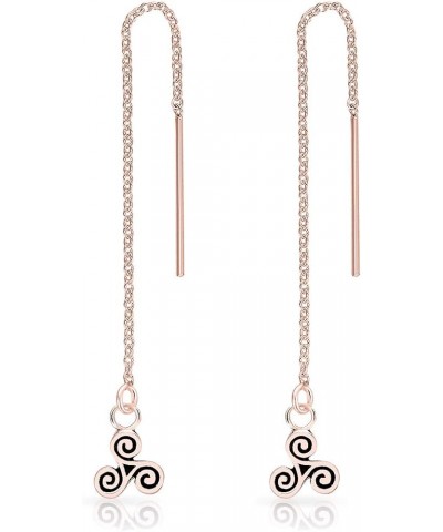 925 Sterling Silver, 24K Yellow or 18K Rose Gold Plated Thread Through THIN Drop Chain or Studs Earrings and SMALL Celtic Tri...