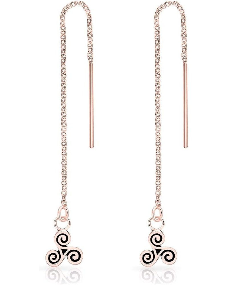 925 Sterling Silver, 24K Yellow or 18K Rose Gold Plated Thread Through THIN Drop Chain or Studs Earrings and SMALL Celtic Tri...