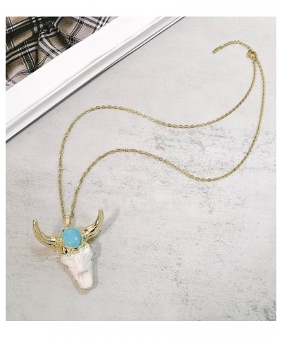 Turquoise Necklace, Vintage Bull Necklace Skull Jewelry for Men, Boho Western Turquoise Necklace for Spiritual Jewelry, Gold ...