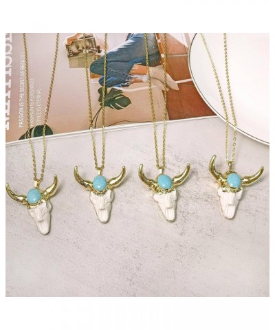 Turquoise Necklace, Vintage Bull Necklace Skull Jewelry for Men, Boho Western Turquoise Necklace for Spiritual Jewelry, Gold ...