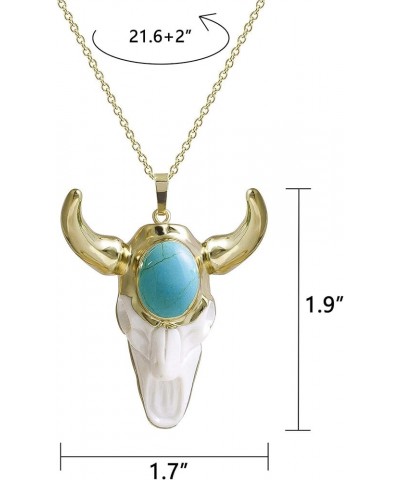 Turquoise Necklace, Vintage Bull Necklace Skull Jewelry for Men, Boho Western Turquoise Necklace for Spiritual Jewelry, Gold ...